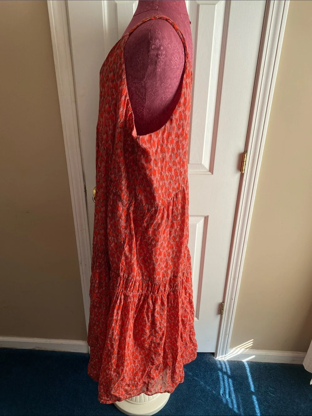 Josie Sun Dress XXL Red-Pink V-Neck Tiered Ruffle Cotton Cottage Core Dress